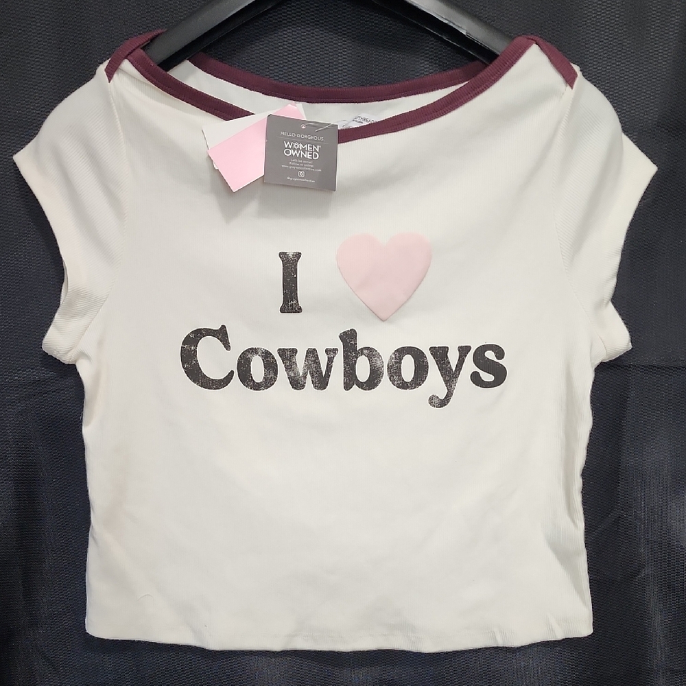 Grayson Threads Cream and Pink 'I Heart Cowboys' Tee